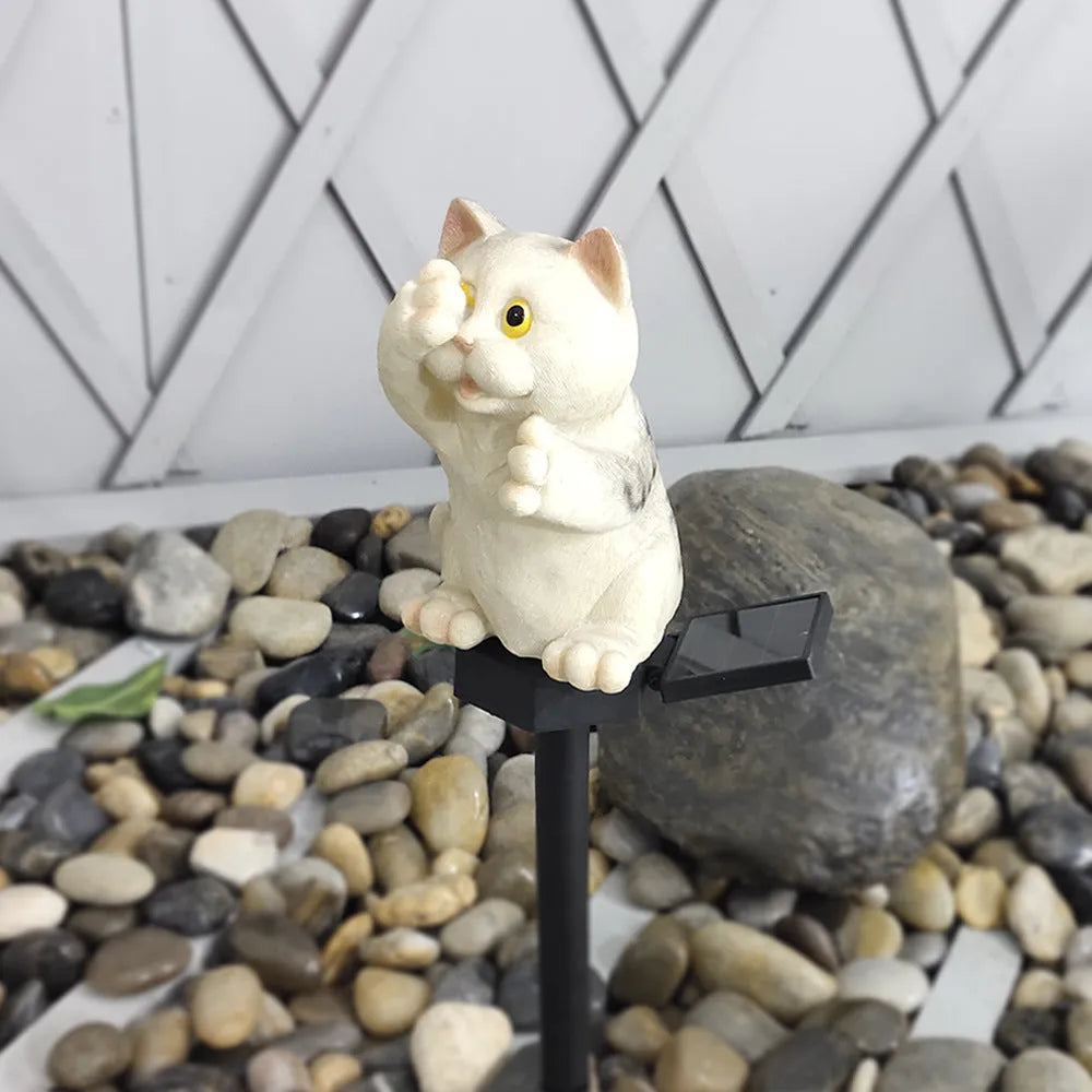 Brown cat-shaped solar lawn light for garden pathway illumination