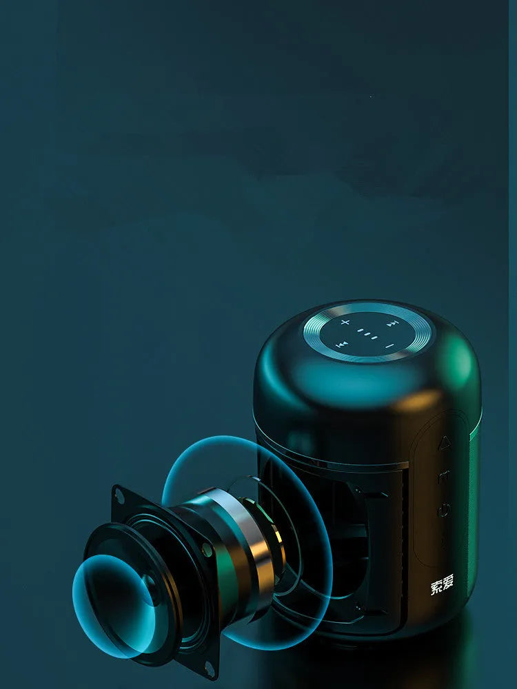 Black portable Bluetooth speaker measuring 72mm by 99mm with 30W output power