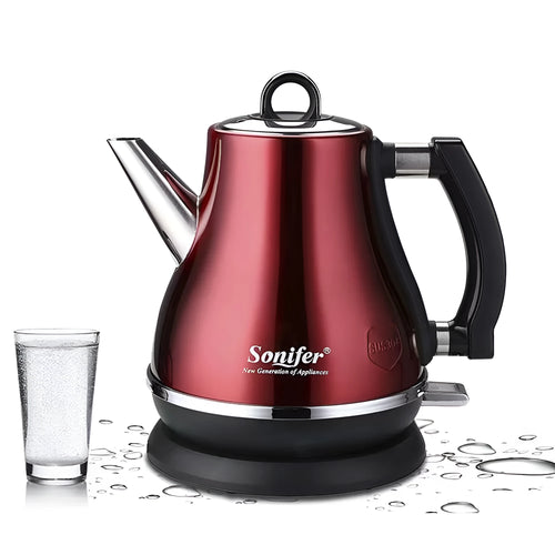 Son-Mother Pot set, a retro-style stainless steel teapot with 1.2L capacity shown in black, blue, and red colour options.