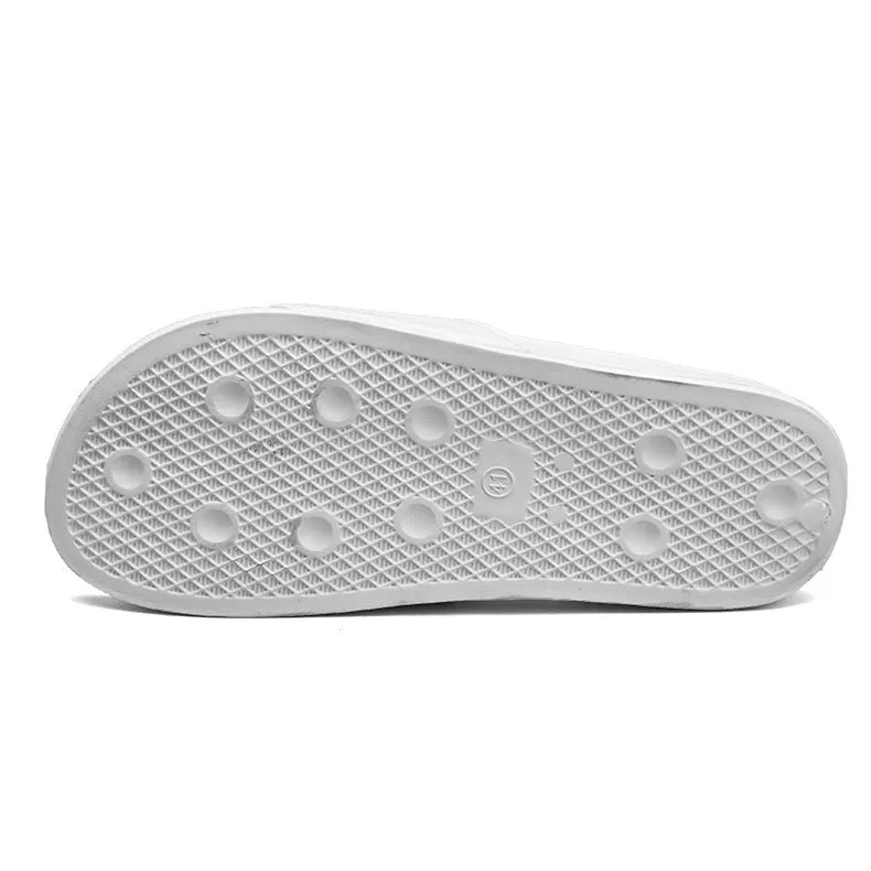 Men's large size open-toe slippers with a rubber sole, shown in black and white colour options.