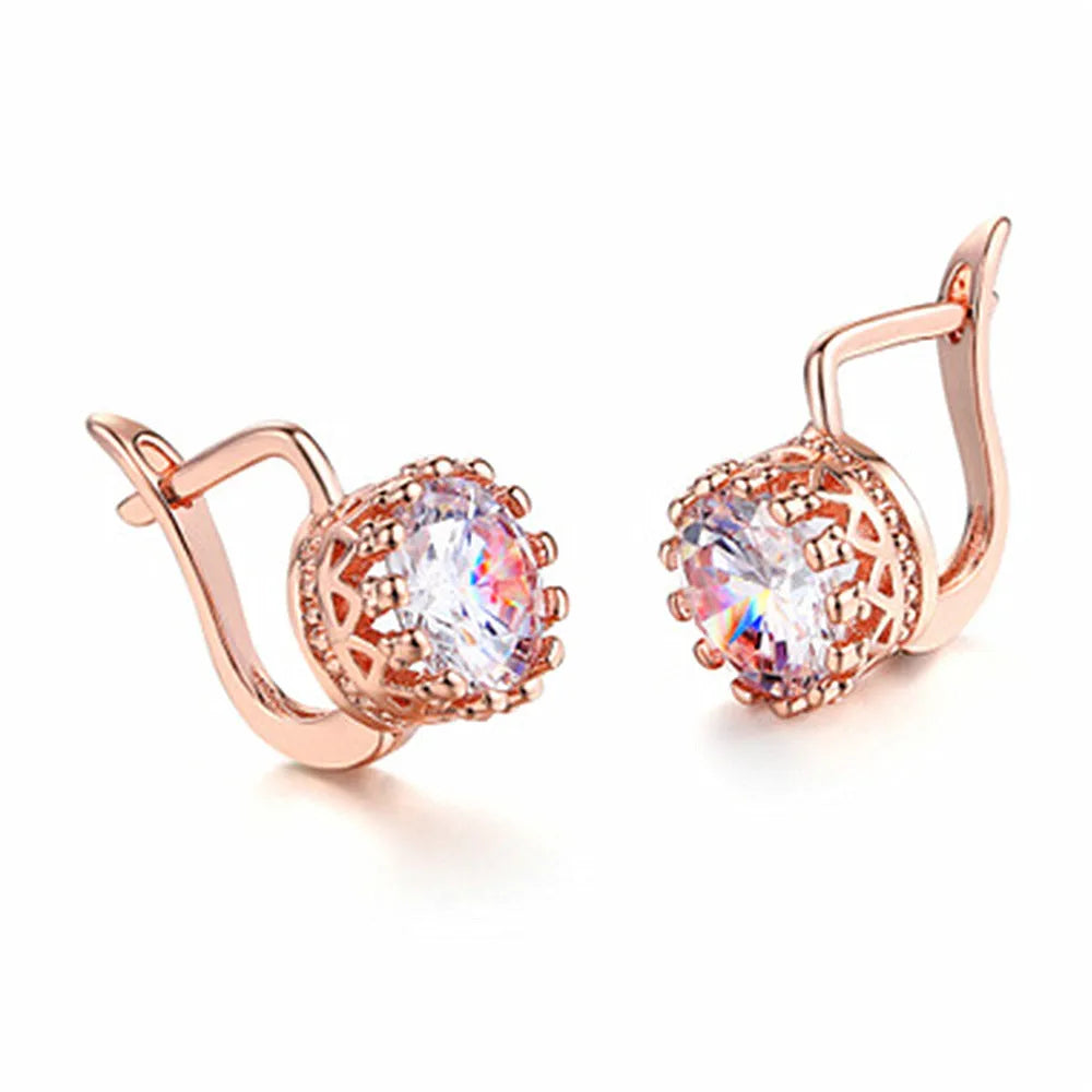 Korean retro crown-shaped ear clip earrings in rose gold or white gold colour finishes