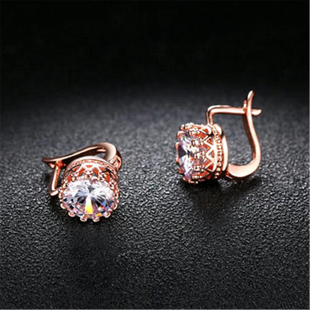 Korean retro crown-shaped ear clip earrings in rose gold or white gold colour finishes