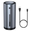 Black and dark grey aluminium alloy car diffuser humidifier with USB cable.
