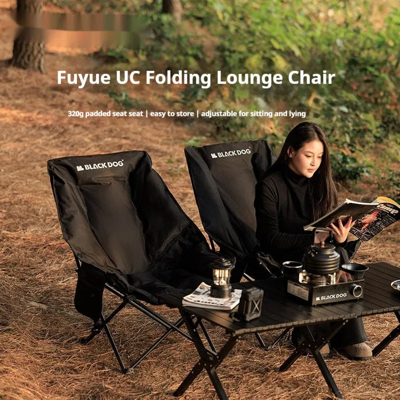 Night Black Oxford cloth portable folding camping recliner chair in moon chair design