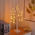60 cm tall white Birch tree LED lamp with 24 small mushroom flower lights on plastic branches.