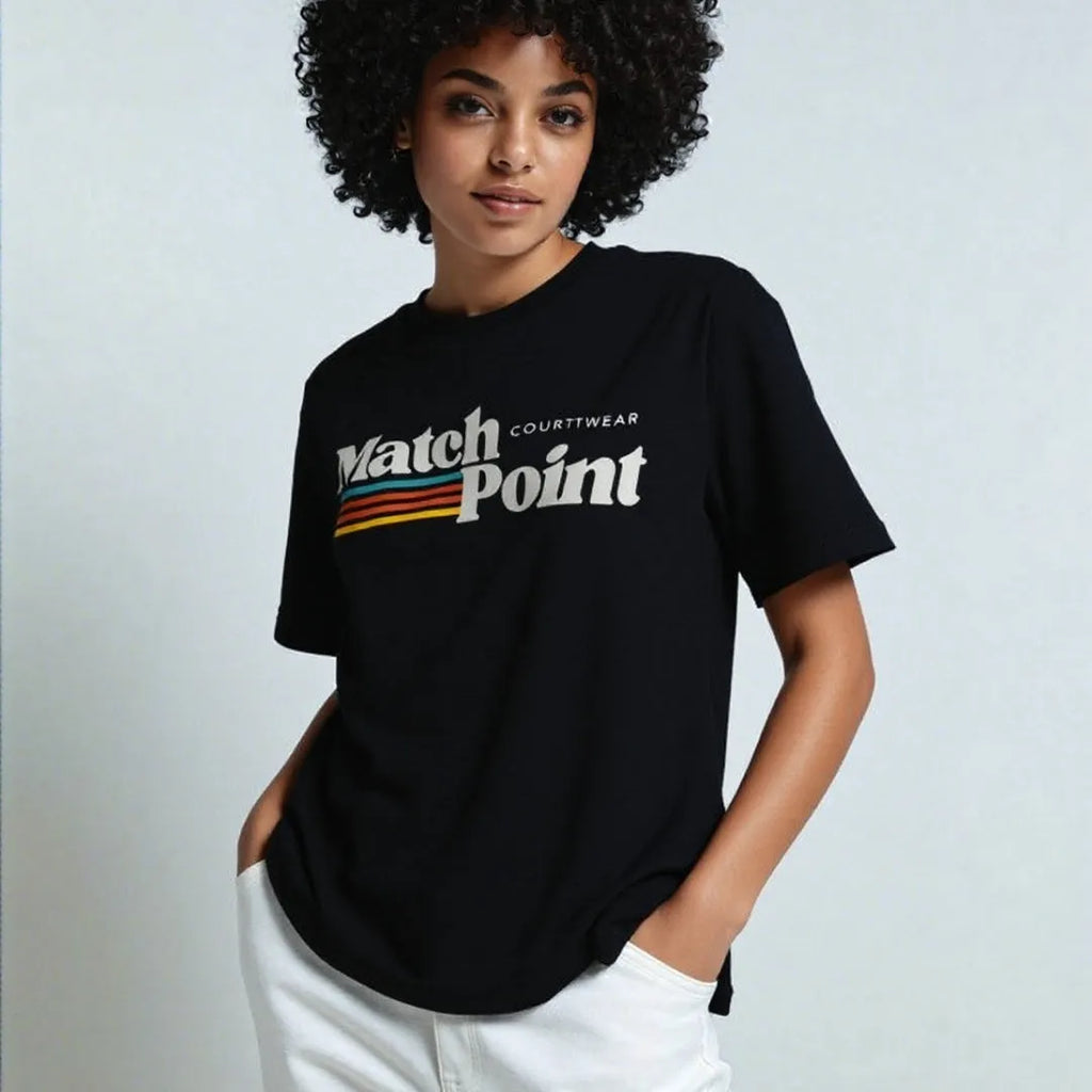 Black men's T-shirt with a 3D digital print pattern, featuring a round neck and short sleeves.
