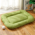 Brown and green dog kennel cushion with cooling pad for summer comfort in four size options