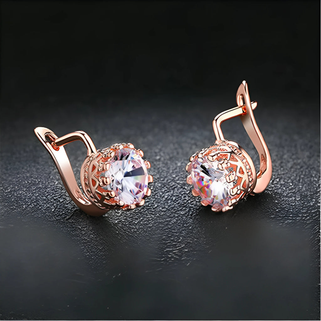 Korean retro crown-shaped ear clip earrings in rose gold or white gold colour finishes