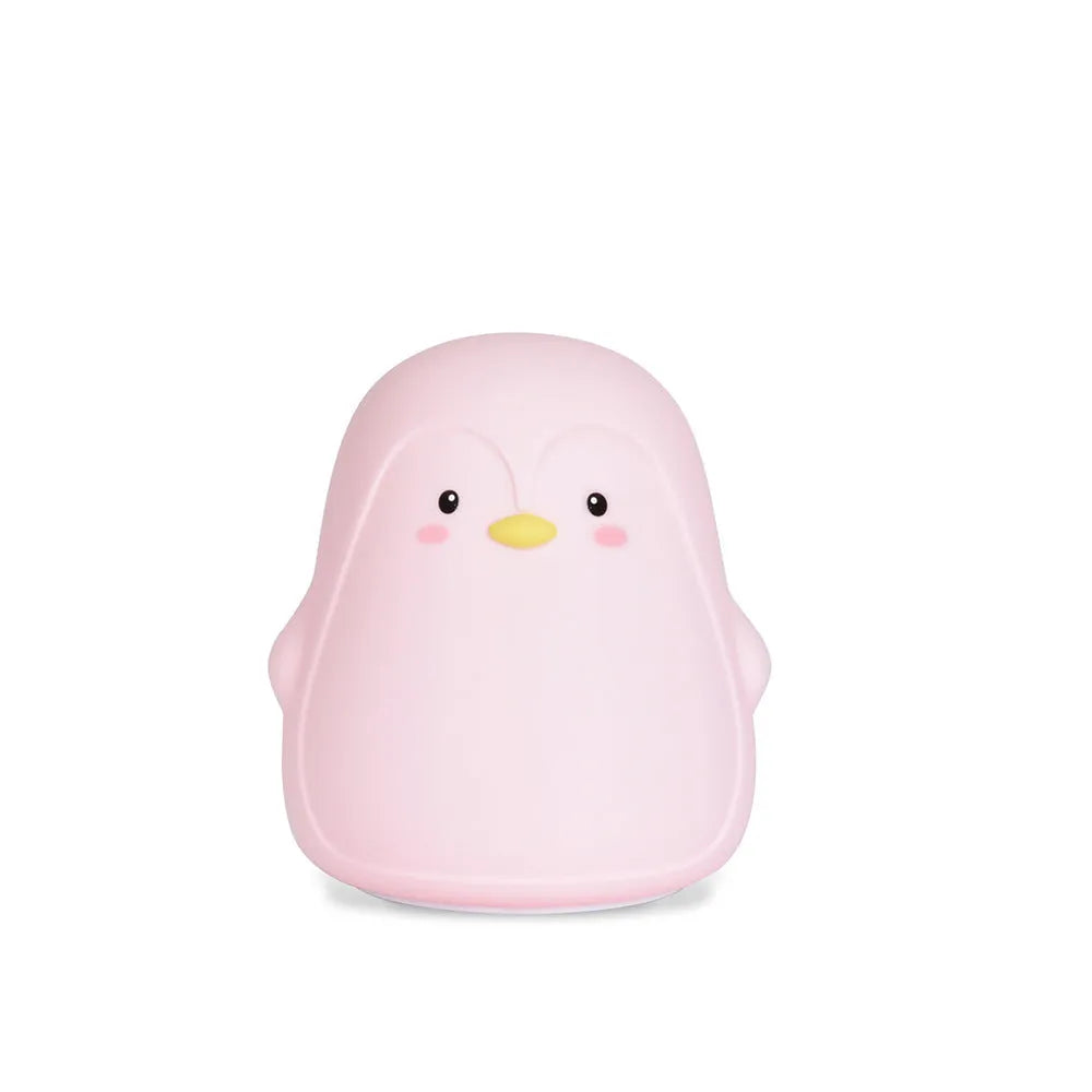 Penguin-shaped rechargeable night light with USB cable, white LED illumination, silicone ABS construction
