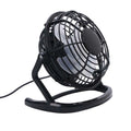 Mini portable USB desk fan with adjustable angle in black colour beside laptop