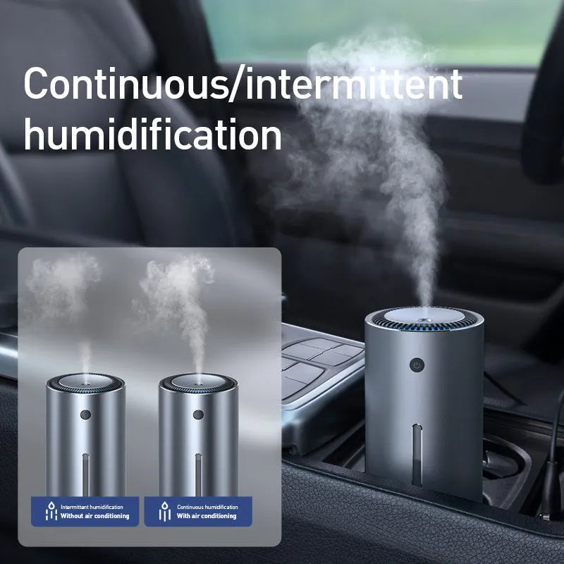 Black aluminium alloy car diffuser humidifier and air purifier unit with USB cable.