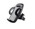 Black plastic mobile phone holder mounted on car air conditioning outlet vent
