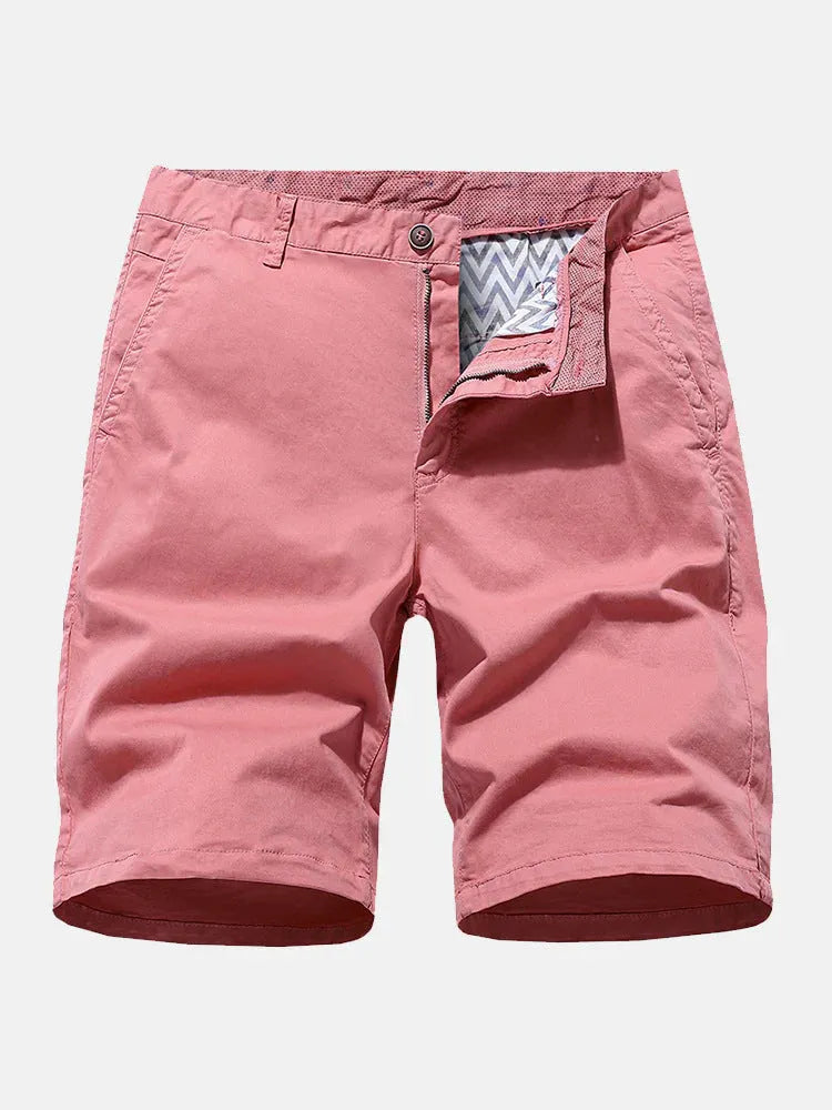 Men's loose blue denim shorts with a straight leg cut on a plain background.