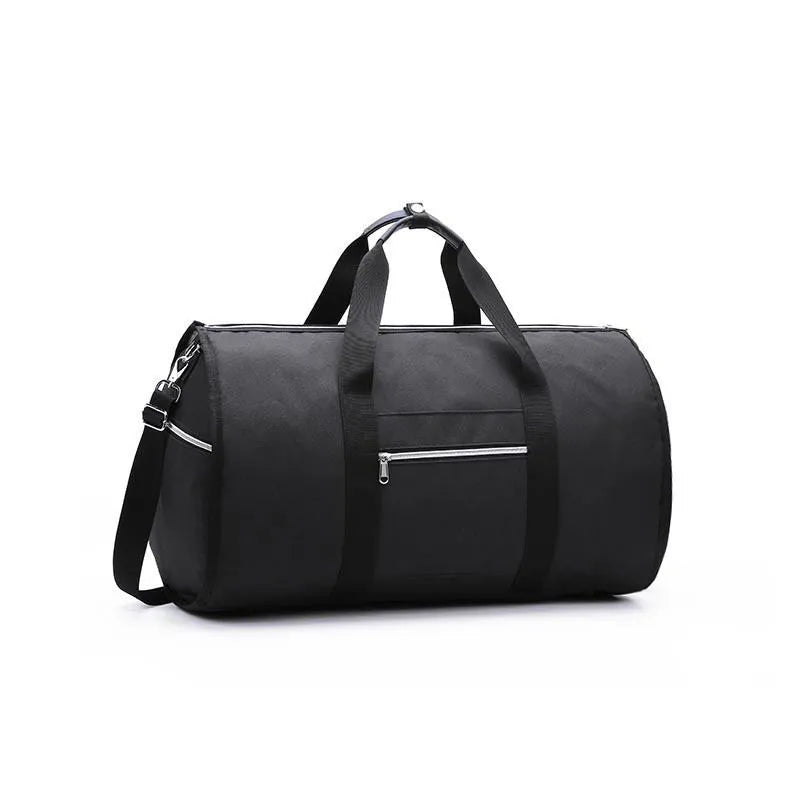 Medium cylindrical travel bag in Oxford cloth, shown in black, with a zipper opening.