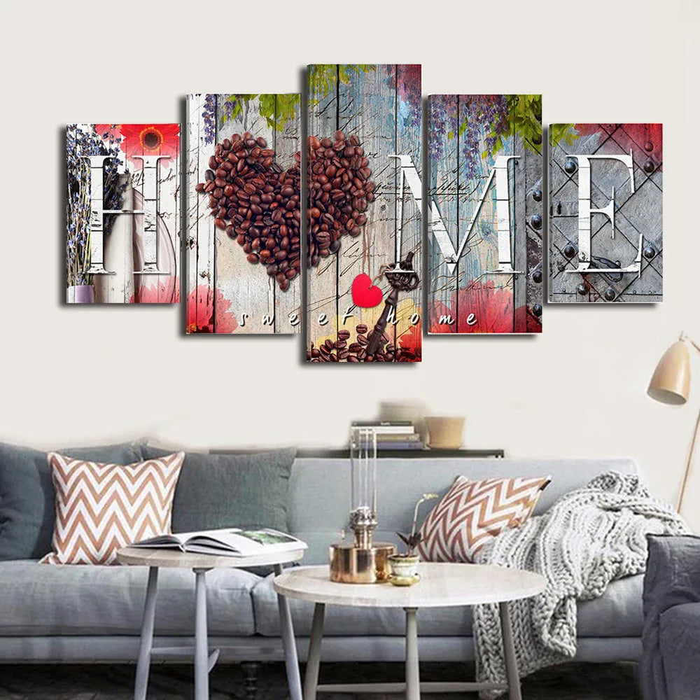 Red decorative wall boards with oil painting finish arranged in modular pattern