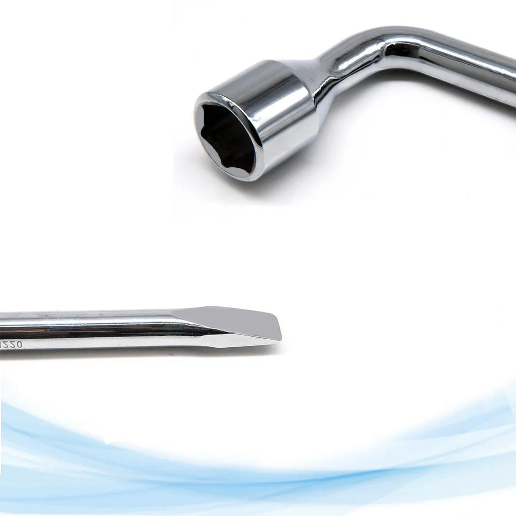 L-shaped socket wrench with 19mm fixed socket made from CR-V steel for mechanical repairs