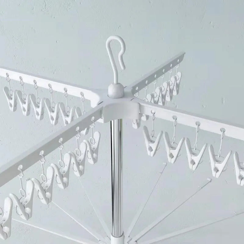 Mobile three-layer stainless steel drying rack with sock rack, tie rack, and clothes hanger