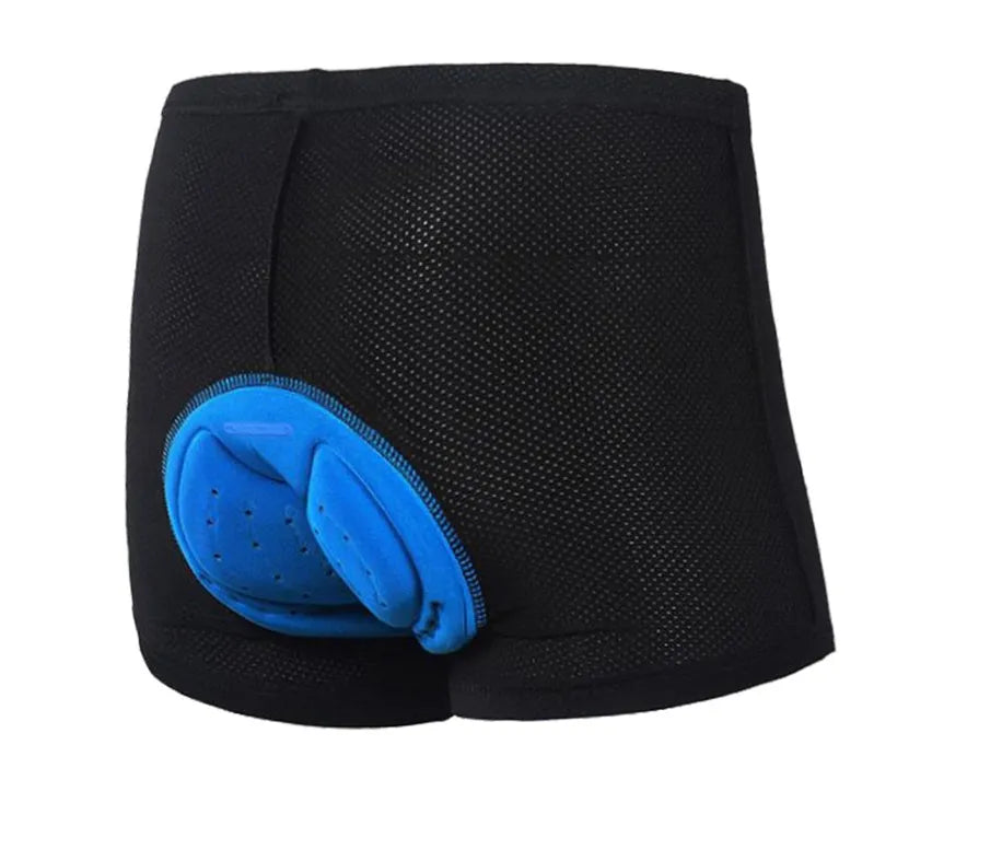 Black mesh Lycra cycling underwear shorts shown flat with silicone grip detail at hem