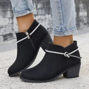 Low-cut hollow-out Martin boots for women, artificial PU leather, black colour, side view