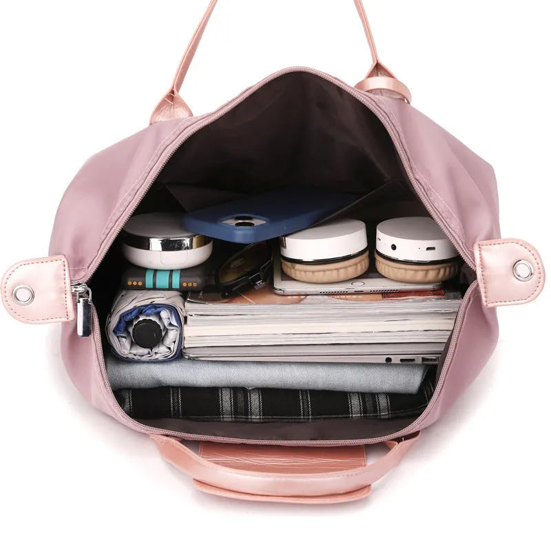 Large capacity portable shoulder lightweight yoga bag in pink with dry wet separation, nylon material, urban simplicity style