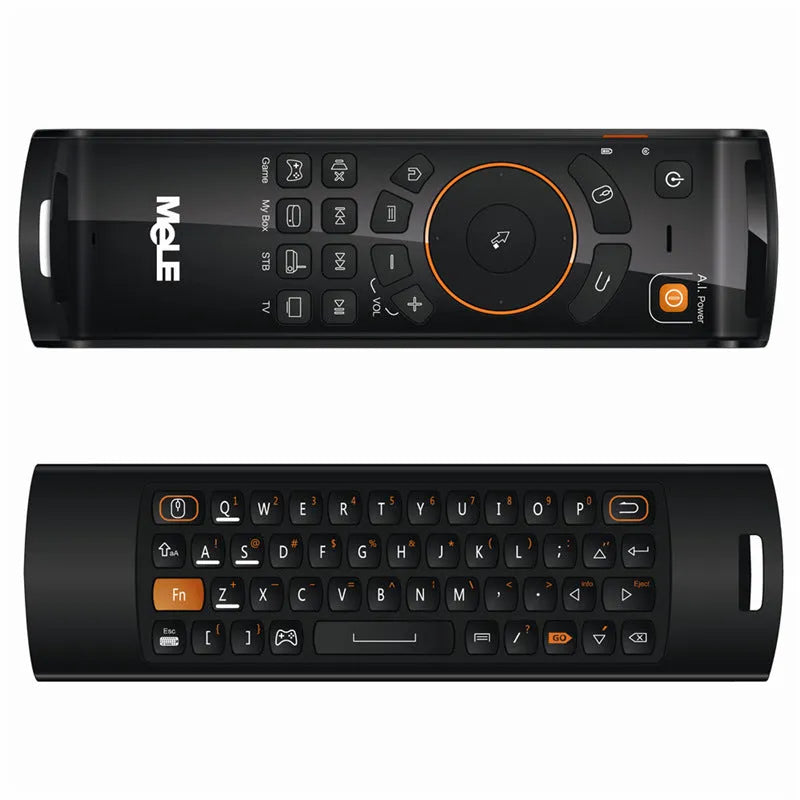 F10 Deluxe wireless air mouse in black with QWERTY keyboard and IR learning functions