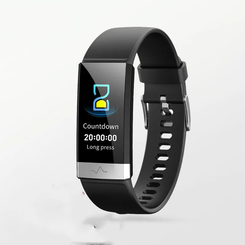 V19 smart health bracelet with colour display showing ECG, heart rate and SpO₂ readings