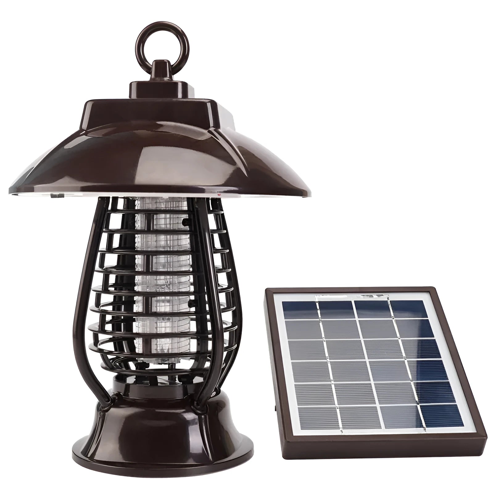White solar powered mosquito lamp with solar panel and purple/white light switch for outdoor garden insect control