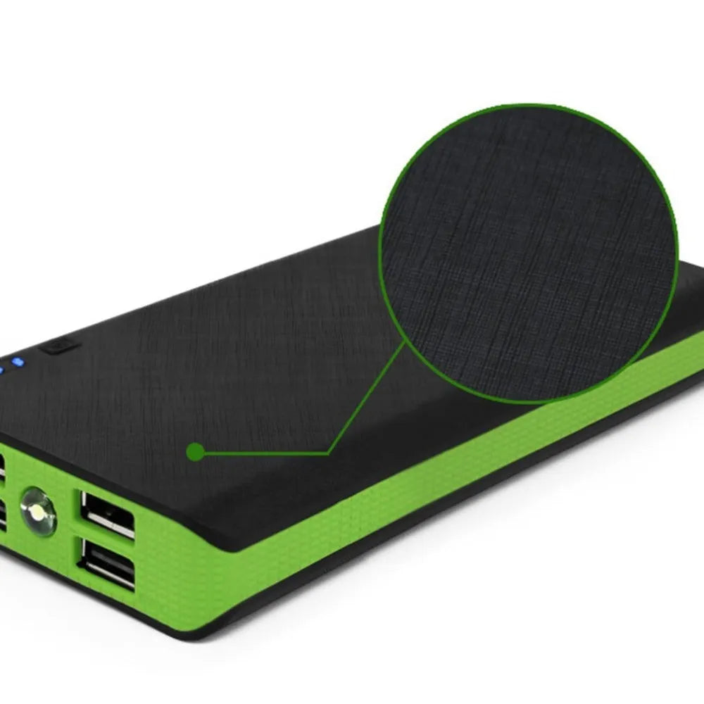 Blue 20000mAh portable power bank with dimensions 145mm by 68mm.