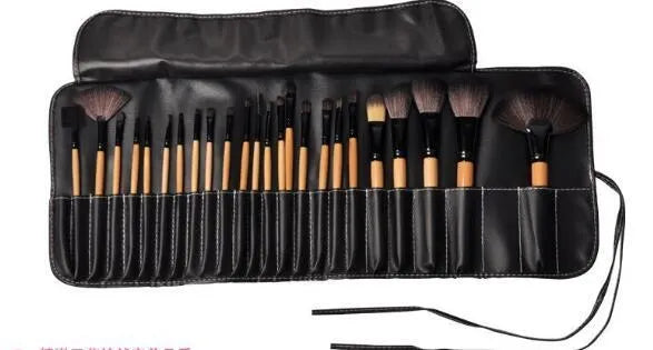 24 professional makeup brushes with wooden handles in a PU gift bag