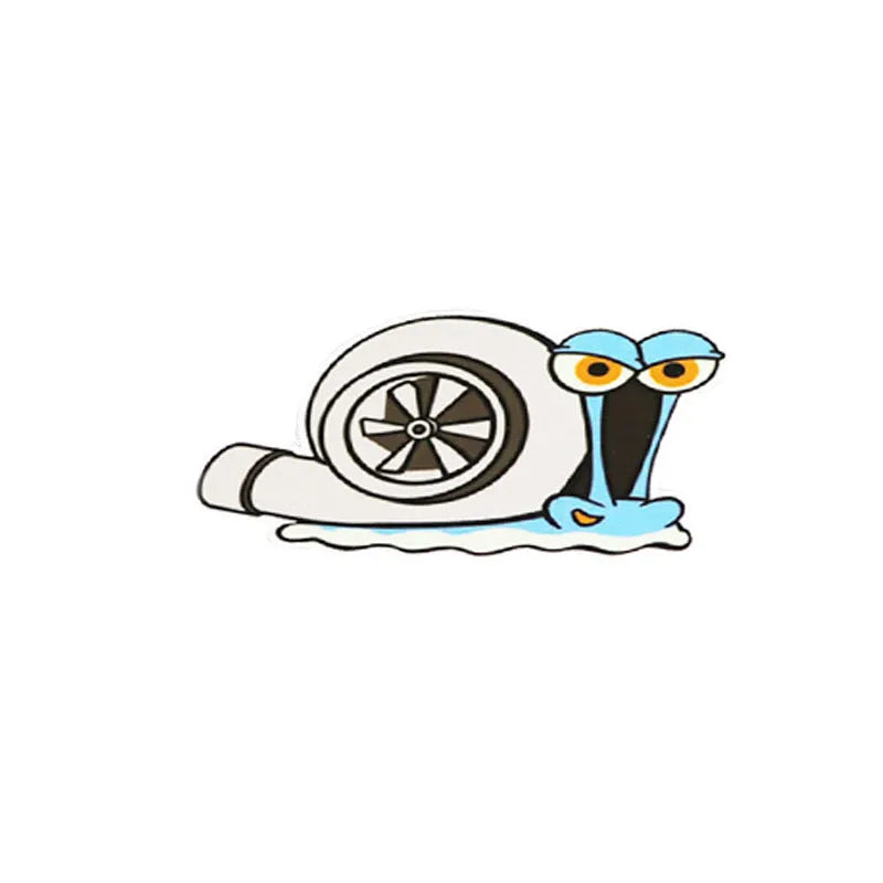 Colourful reflective cartoon snail car bumper sticker measuring 12 by 8 centimetres.