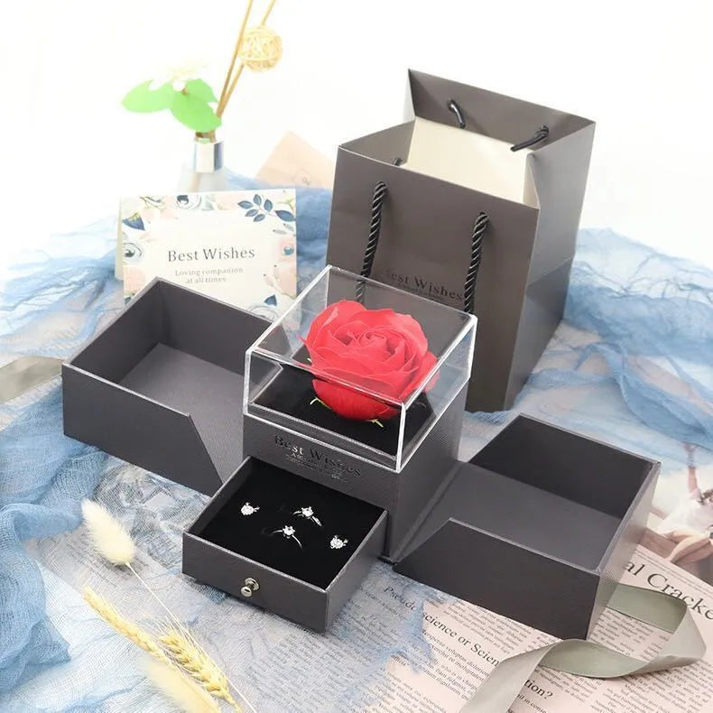 Plastic eternal flower jewellery gift box in choice of four colours for Valentine's Day gifts