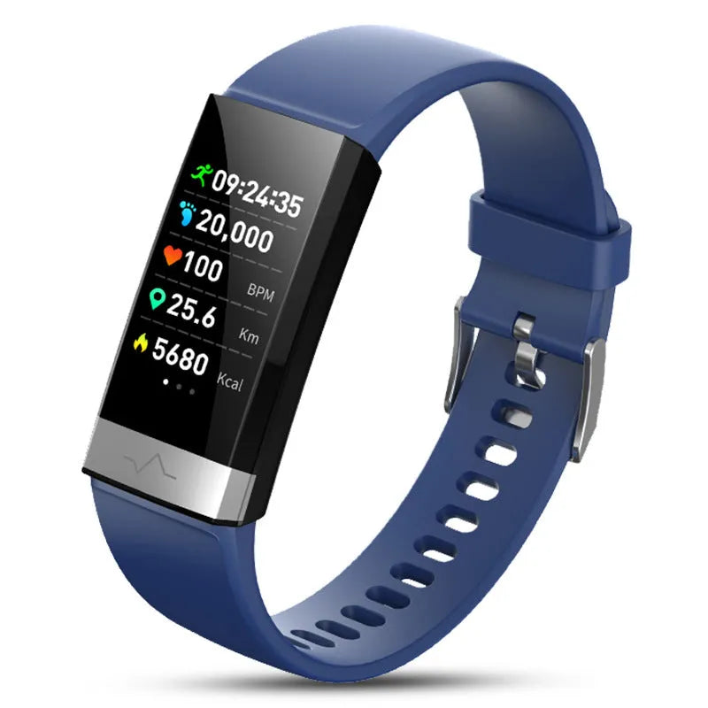V19 smart health bracelet with colour display showing ECG, heart rate and SpO₂ readings