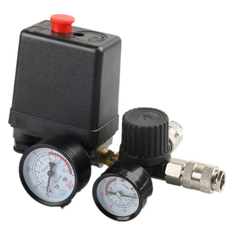 European style air compressor pressure switch with pressure gauge and electrical connections