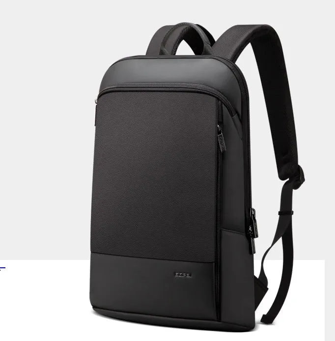 Black leisure computer backpack with hidden back pocket and ventilated panel, 28x7x43cm