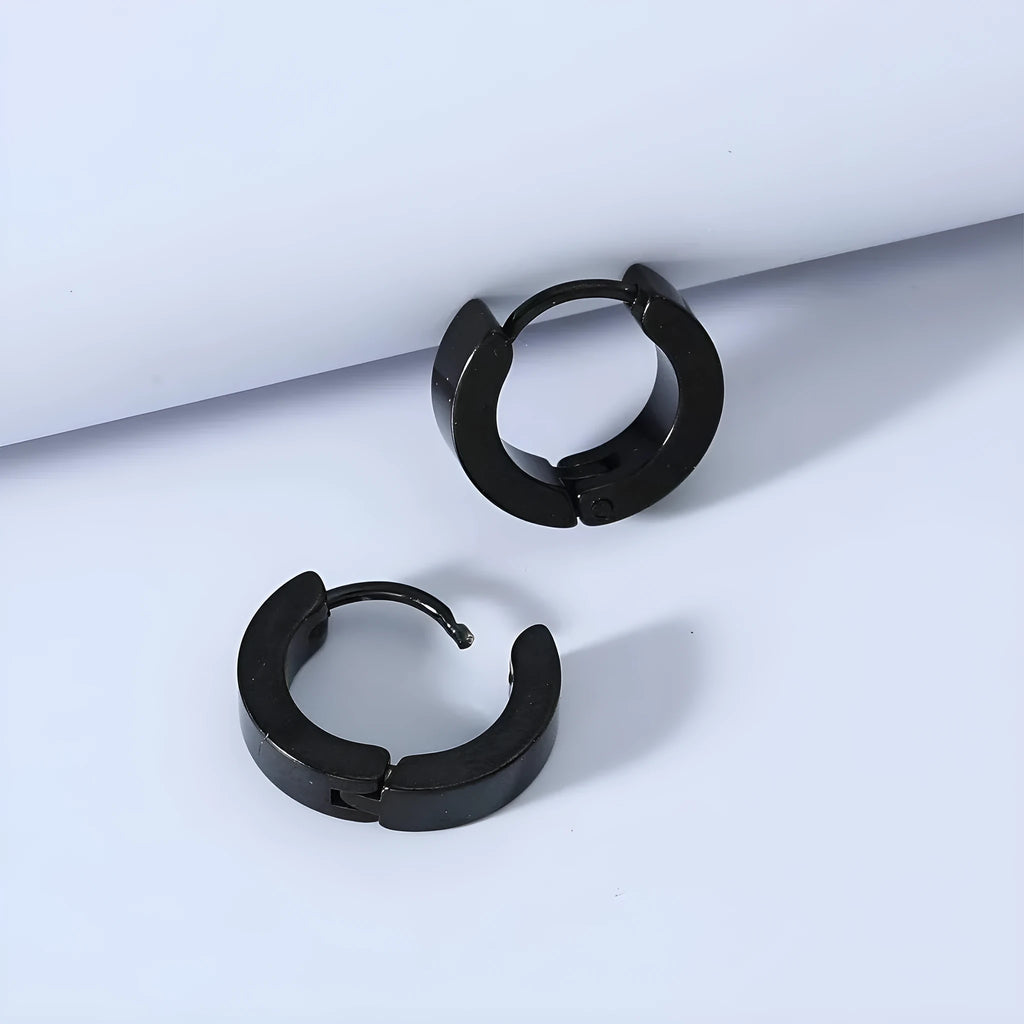 Black stainless steel geometric circle earrings for men unisex fashion OL style