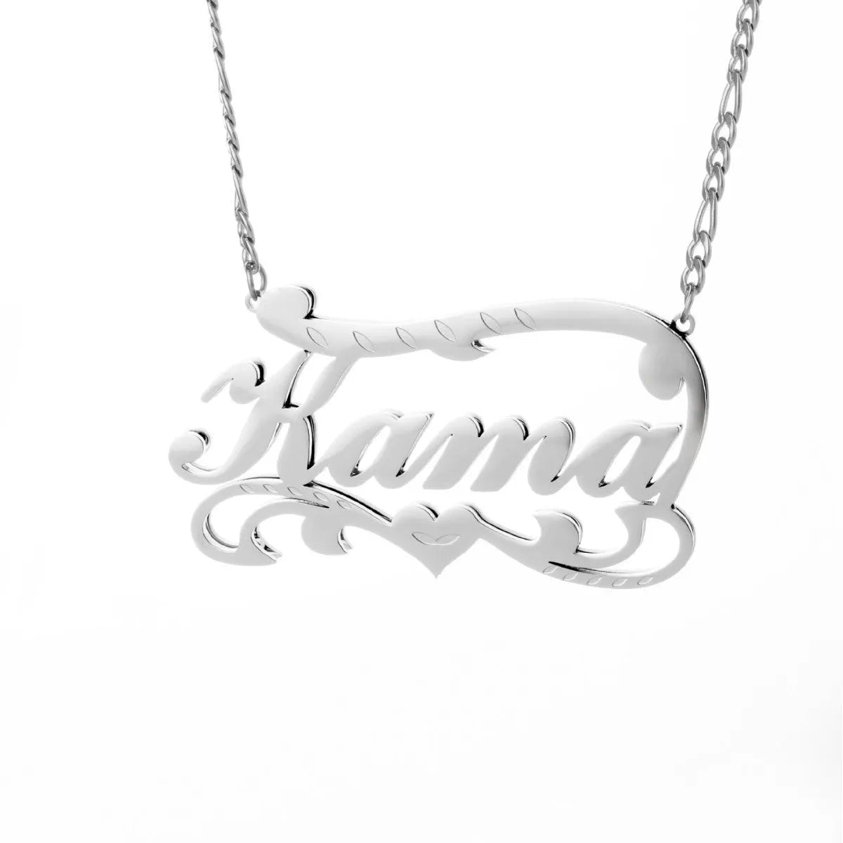 Gold personalised stainless steel necklace with a double-layer wave heart pendant engraved with a name.