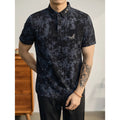 Men's short-sleeve ice silk tie-dye T-shirt in black with loose fit, polyester fabric for summer