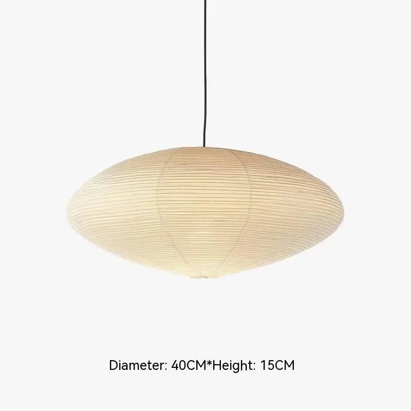 Modern minimalist paper pendant lamp with either flat disc or spherical shade, shown as a ceiling light.