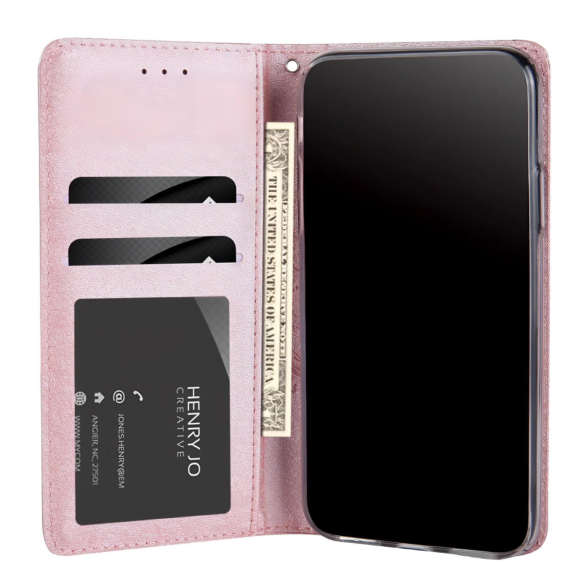 PU leather flip phone case with card slots for iPhone, shown in various colours.
