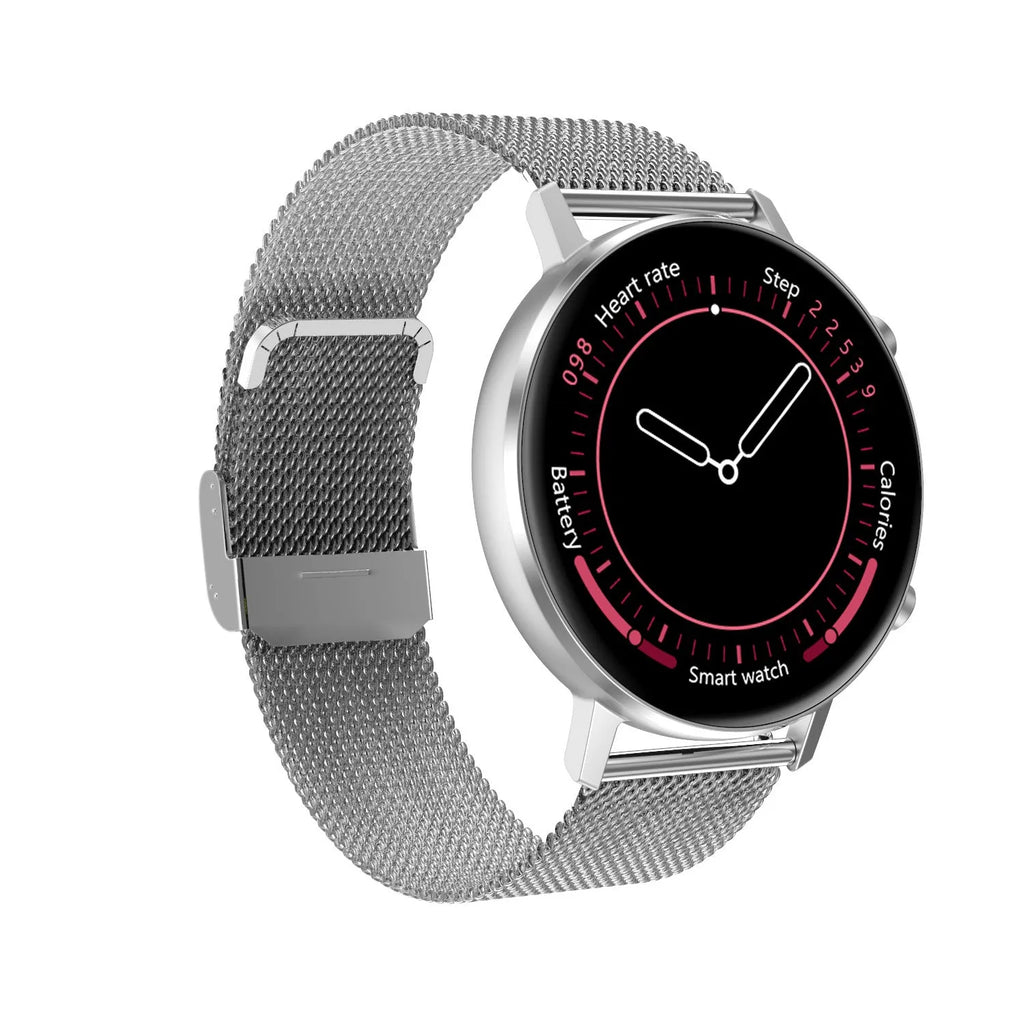 DT96 Smart Bracelet with 1.3-inch screen on stainless steel strap in black, rose gold, or silver