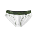 Men's low-waist cotton briefs in a two-tone colour on a solid background.