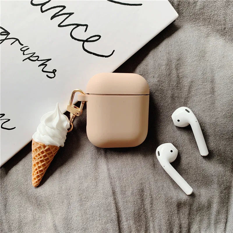 AirPods 2 silicone protective case with cylinder ice cream design showing clear lid and photo colour options