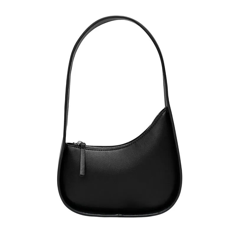 Genuine leather women's half moon shoulder bag with wide strap and soft handle