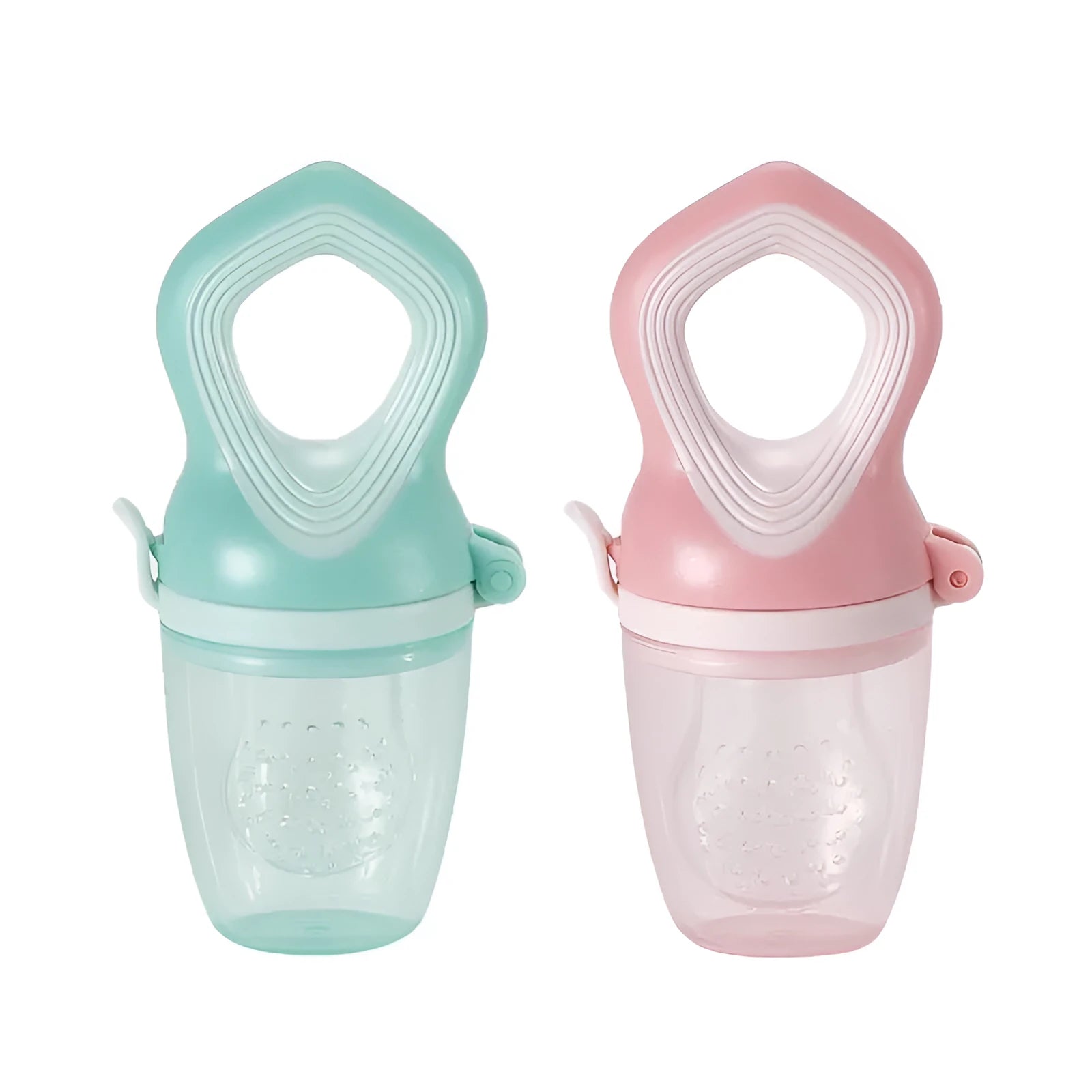 Silicone baby pacifier in light pink and light green, food grade PP and silicone, bisphenol A free