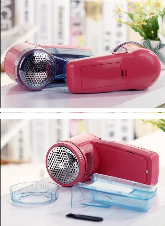 Portable electric clothes lint remover and pill shaver unit with compact white body.
