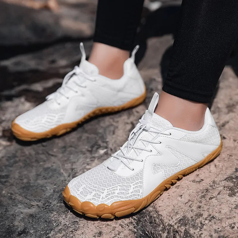 Couple sports climbing shoes with Flyknit lining and rubber sole in multiple colours.