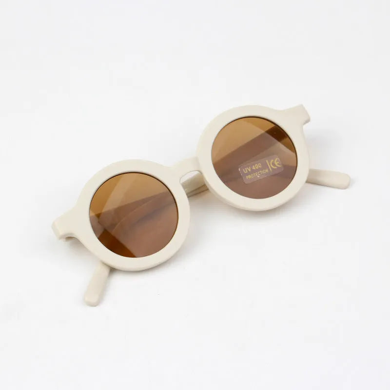 Children's round frame retro mocha glasses with UV400 protection in beige colour