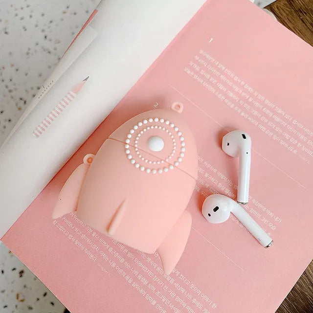 Pink silicone protective case cover for AirPods 1 and 2 charging case showing wireless charging compatibility
