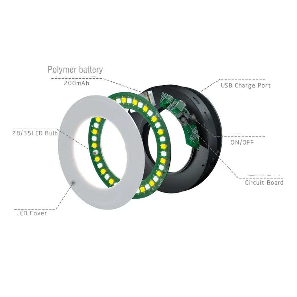 Black portable LED selfie ring light with USB cable for mobile phone photography