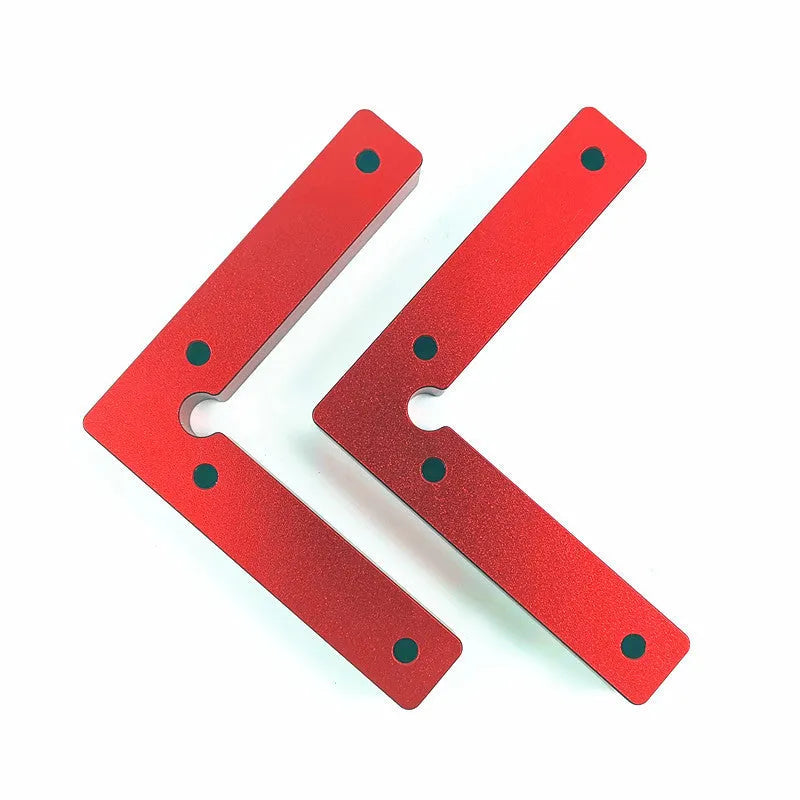 Aluminium right angle positioning block for clamping a woodworking jigsaw, showing measurement scale.